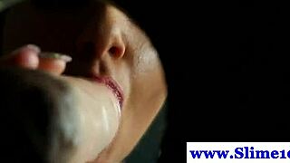 solo blonde at gloryhole gets drenched in jizz. her classy look drowned in cum.