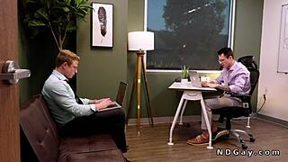 Gay co-workers do rimjob and anal fucking in the office