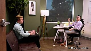 Gay co-workers do rimjob and anal fucking in the office