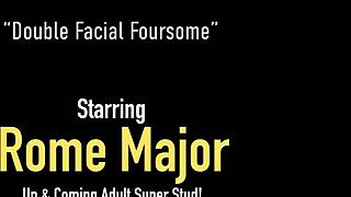 nick danger dives into muff in gay foursome, sucking big black cocks and getting facials