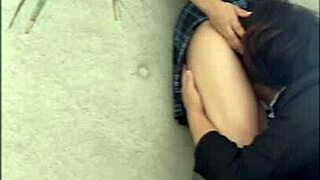 a shy japanese girl hides and blows her boyfriend outdoors. then gets pounded hard from behind with loud moans.