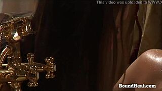 Lesbian slave gets punished in bath bondage by maid