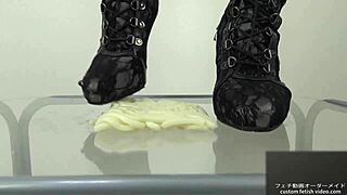 foodcrush fetish queen stomps noodles in sexy boots