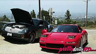 hot milf helps stranded guy in the garage