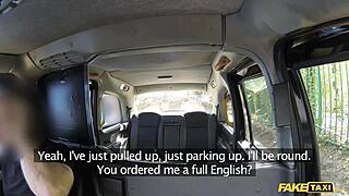 Horny couple bangs hard in fake taxi backseat