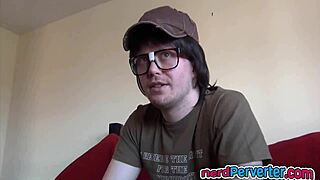 Adorable ebony beauty pleasures a nerd in an intimate encounter