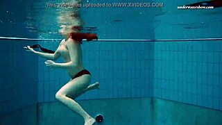 Naked brunette Vesta at the pool