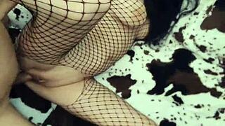 Milf Wife in Fishnet Body Takes Intense Anal Stretching in Hot Scene