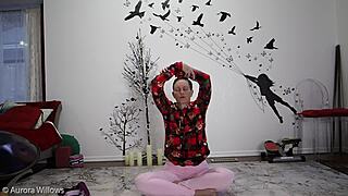 Yoga lesson with mature instructor