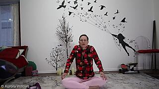 Yoga lesson with mature instructor
