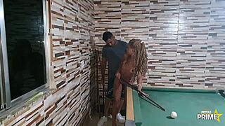 playing pool with a brunette latina, then sitting on that monster cock