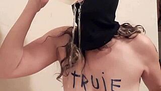 french slave humiliates herself in bdsm session with urine