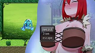 Redhead girl fights bandits to save boy in nasty hentai clash