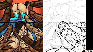 Latin Milf Sucks Huge Black Dicks in Wild Illustration 😍