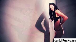 kendall karson does a sexy tease, showing skinny ass, brunette tits, and pussy in fetish style