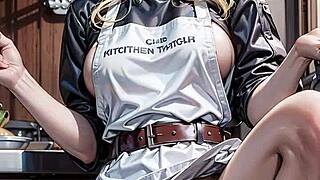ai blonde chef flashing pussy in kitchen?
