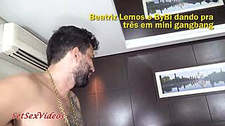 beatriz lemos and bybi are giving blowjobs to three guys in a naked emo group banging homemade trailer