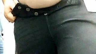 Caught sneaking in public dressing room with thong on.