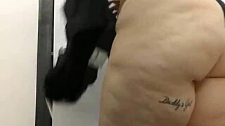 Caught sneaking in public dressing room with thong on.