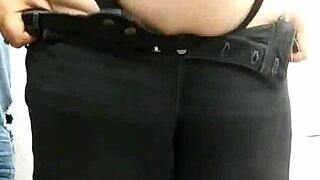 Caught sneaking in public dressing room with thong on.