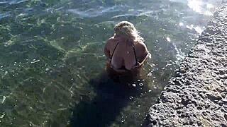 Milf Teases with Candy Body on a Crowded Public Beach
