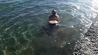 Milf Teases with Candy Body on a Crowded Public Beach