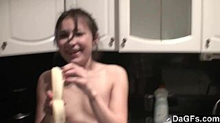 Look at these amateur lesbians kissing in the kitchen with small tits and tattoos