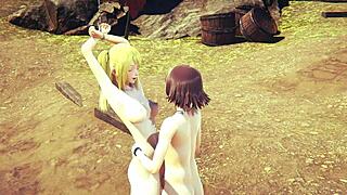 lucy and nami in explosive lesbian threesome hentai!
