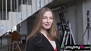 petite blonde posing in ripped lingerie striptease