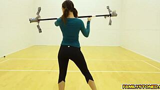 Jade Nile gives blowjob to her burglar stepfather