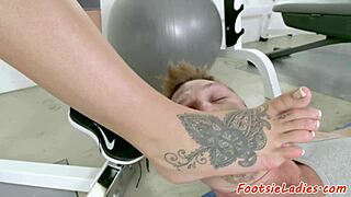 busty babe gets pussyfucked after footworship