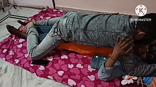 wife and girlfriend doing anal in bedroom.