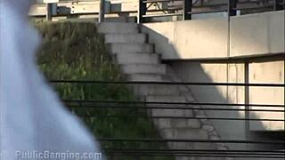 Young cute blonde teen public threesome