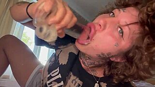 Tatted Girl Gives Rough Blowjob Until She Cries! Dildo Suck Too!