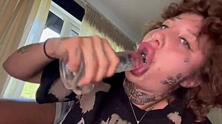 Tatted Girl Gives Rough Blowjob Until She Cries! Dildo Suck Too!