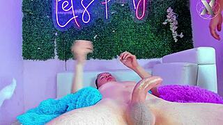 Jazmin Teases Her Friend's Cock While Rubbing Her Wet Pussy