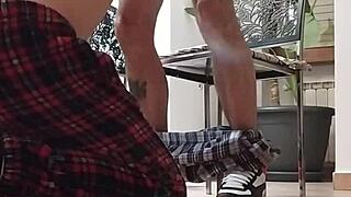 Gay Slave Serves Master While He Smokes Cigar