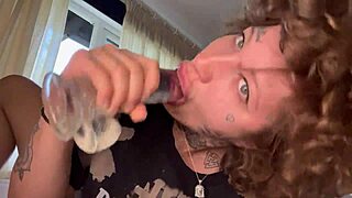 Tatted Girl Gives Rough Blowjob Until She Cries! Dildo Suck Too!