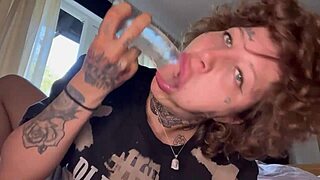 Tatted Girl Gives Rough Blowjob Until She Cries! Dildo Suck Too!