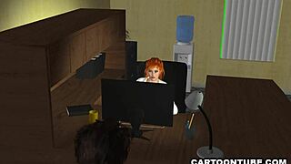 Busty 3D secretary nails it at the office