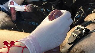 mistress works my cock with gloves until i cum hard