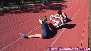 these athletic lesbian teens are having fun at the party.