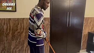 feeling the passion as the cleaner takes the wife's big ass on the bed