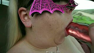 BBW Brandy plays with a dildo using her mouth and tits