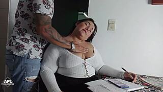 A young colombian amateur gets help with homework from her stepdad