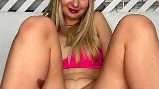 on day 32, the petite teen masturbates with toys, her shaved pussy glistening