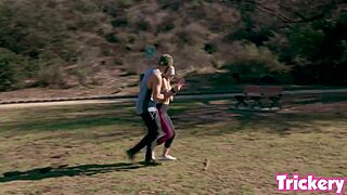 kali roses gets tricked into fucking during birdbox challenge outdoors