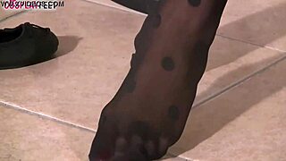 In Black Dotted Stockings Blonde Ballerina In Cosplay Costume Plays With Her Feet Fetish 😍