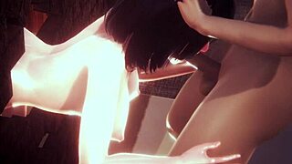 Naruto hentai 3D threesome with Hinata blowjob and wall fucking