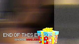 bent over brunette gives slow handjob while teasing cock